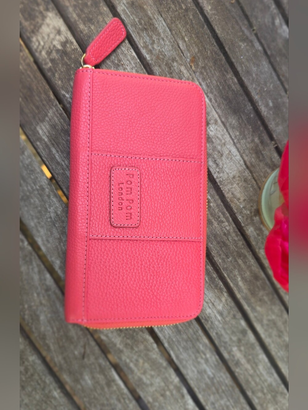 POM POM LONDON TEA ROSE Coral Zip-Around Women's Wallet - Sleek Coral Carry